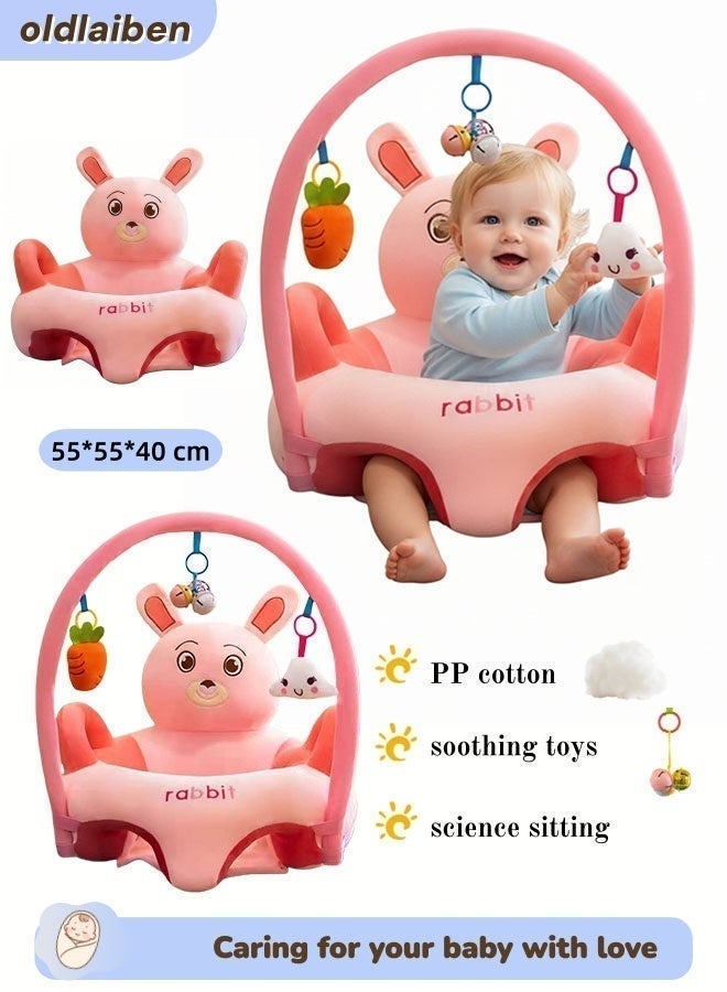 الدليبن مقعد دعم للجلوس للأطفال على شكل أريكة، مقعد أطفال قطيفة لطيف برسوم كرتونية، مقعد تعليمي للأطفال، مقعد أرضي مريح محمول للأطفال، هدية مثالية للأطفال الصغار لتعلم الجلوس (أرنب) - Image 1